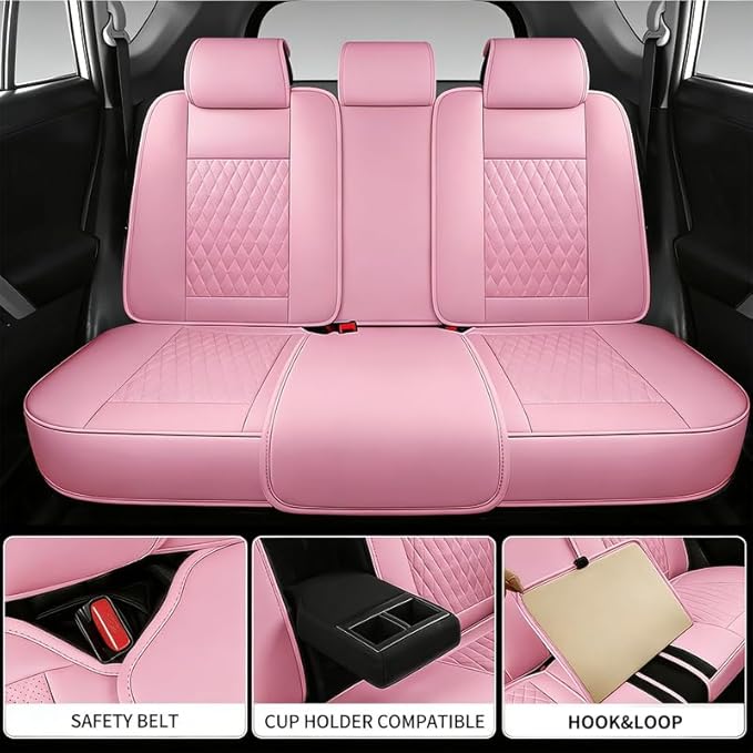 Car Seat Covers Full Set Custom Fit for Ford Explorer 2001-2026 - Premium Faux Leather with Lumbar Support | Breathable, Waterproof, Anti-Slip, Durable (Pink,Full Set)