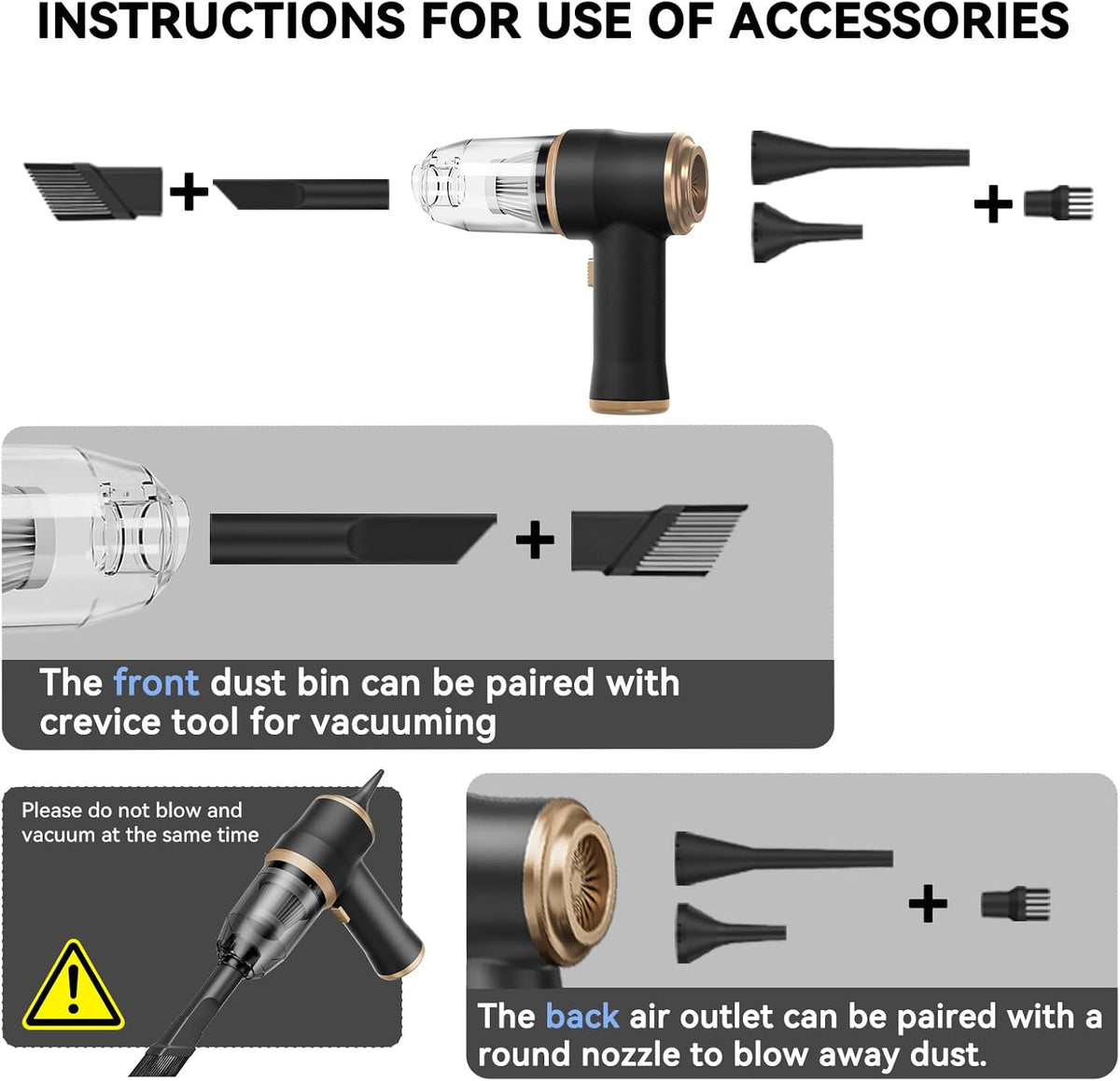 Mini Car Vacuum Portable Cordless Handheld Vacuum Cleaner and Air Duster 2 in 1 with Multi-Nozzles for Car, Computer, Sofa, Office, Pet, Home