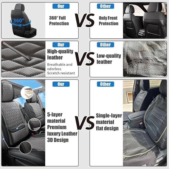 Car Seat Covers Full Set Custom Fit for Pontiac G6 2004-2010 - Premium Faux Leather with Lumbar Support | Breathable, Waterproof, Anti-Slip, Durable (Black&Gray,Full Set)