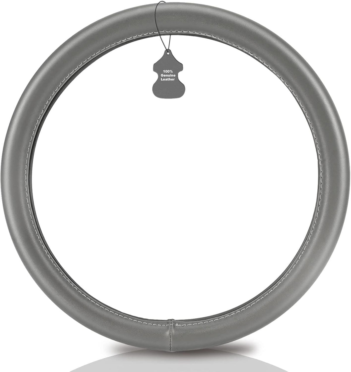 Haokay Heavy Duty Pure Cowhide Steering Wheel Cover SUV Car, Gray Genuine Leather Steering Wheel Cover Men Women Universal 14.5 to 15 Inch