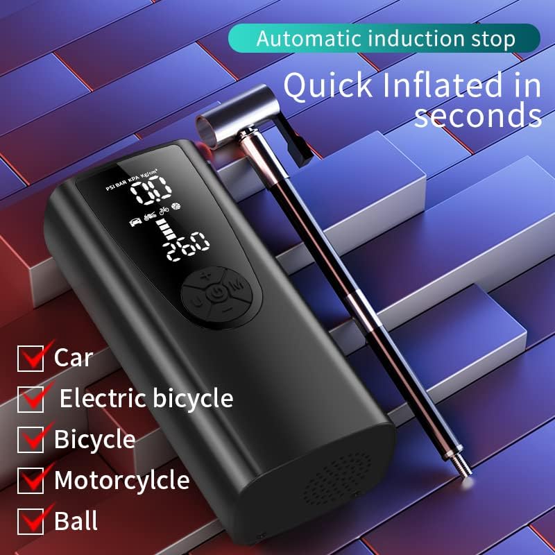 Tire Inflator Portable Air Compressor/Pump for Car Tires w/Digital Tire Pressure Gauge - Air Compressor (120 PSI) - Motorcycle, Electric Bike Pump and Bicycle Pump w/LED Light