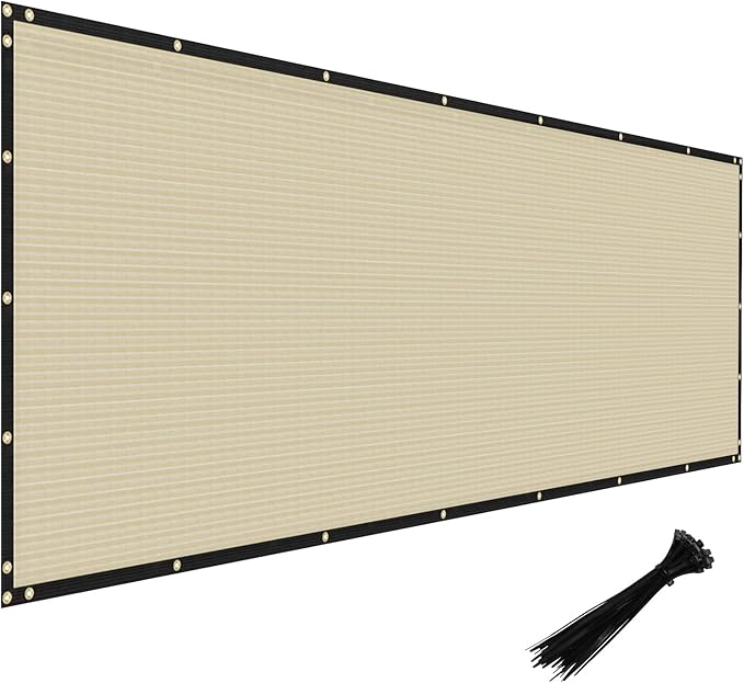 Windscreen4less Privacy Fence Screen Heavy Duty Windscreen Fencing Mesh Fabric Shade Net Cover with Brass Grommtes for Outdoor Wall Garden Yard Pool Deck, 8'x112' Beige
