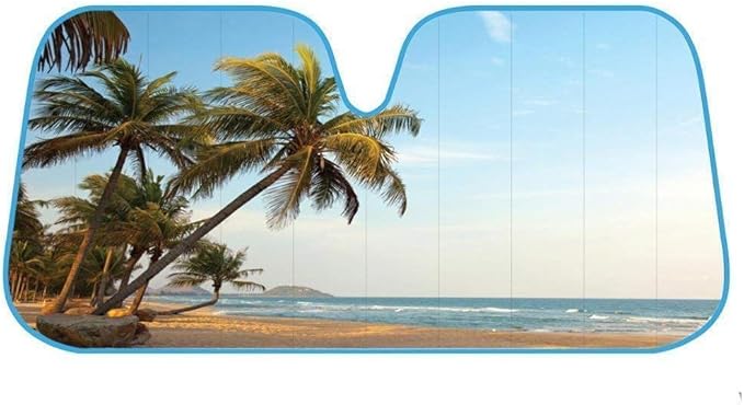 BDK Palm Tree Tropical Island Front Windshield Sun Shade Accordion Folding Cute Car Window Shades for Truck & Car Sunshade Shield for Sun UV Rays - Visor Protector Keeps Vehicle Cool - 58 x 27 inches