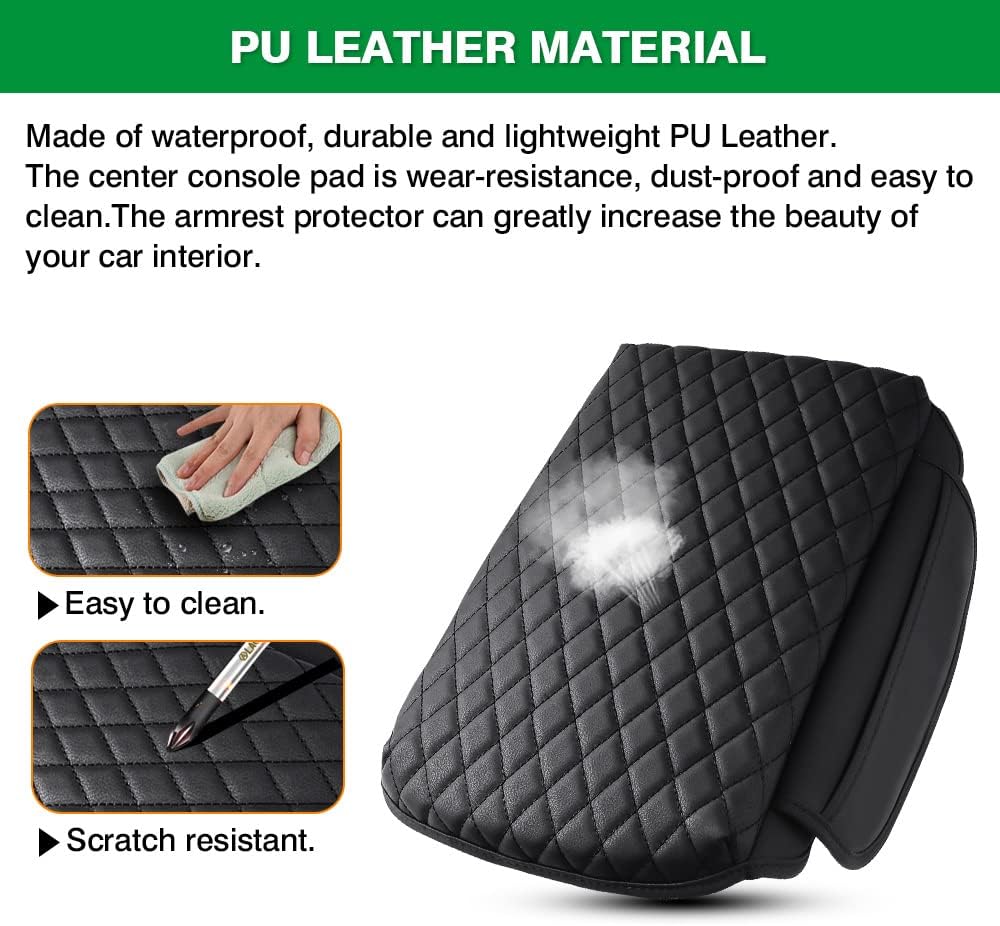 Shademax Custom for Center Console Cover Jeep Grand Cherokee L Accessories 2021-2023 2024 2025 2026 Armrest Cover Center Console Pad Leather Armrest Seat Box Cover Protector with Pockets Storage Bag