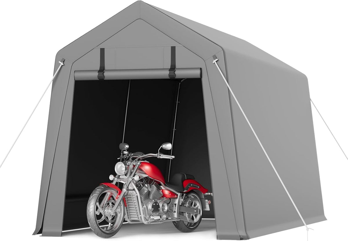 7 x 12 ft Carport Storage Shed, Portable Garage with Roll-up Zipper Door, Heavy Duty Waterproof Tarp, Storage for Motorcycle, Bike, Firewood, Garden Tools