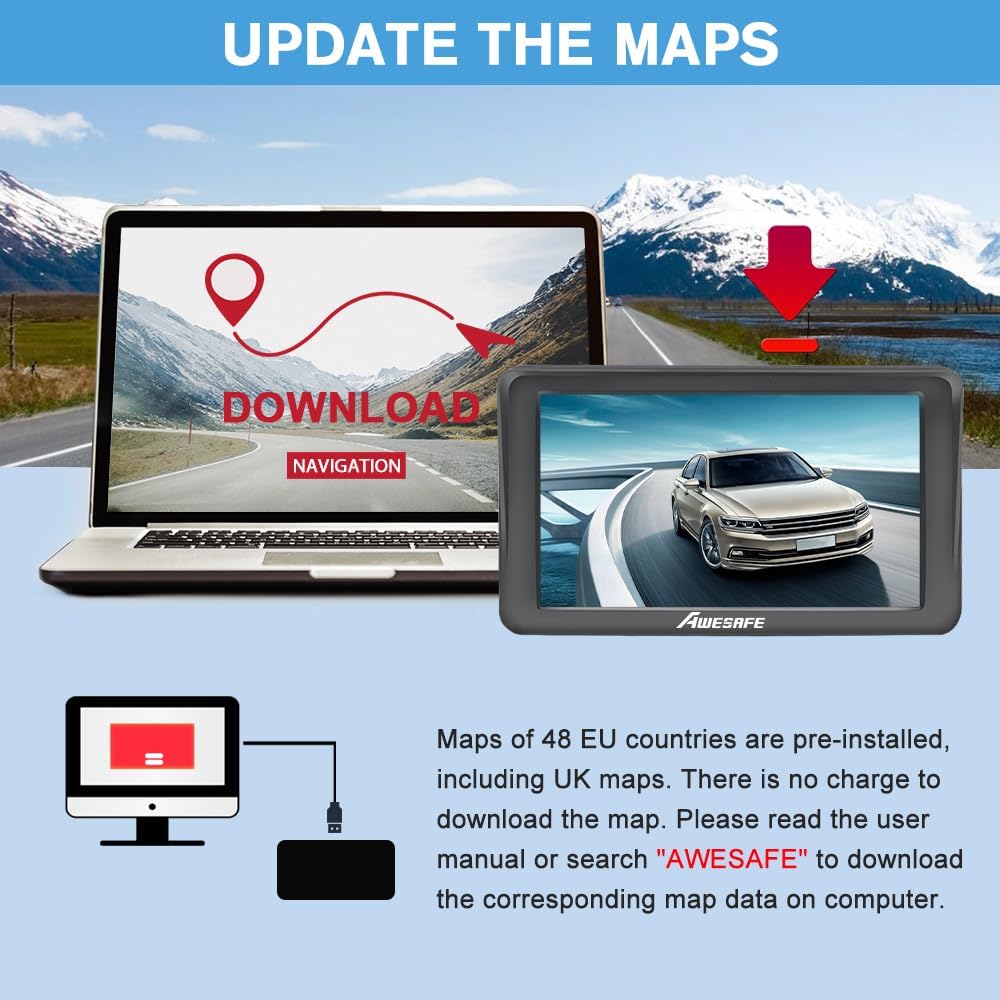 GPS Navigator for Car Truck 7 inch Touch Screen,2025 North America Maps Free Lifetime Updates,Turn-by-Turn Voice Guidance, Speed & Red Light Warning