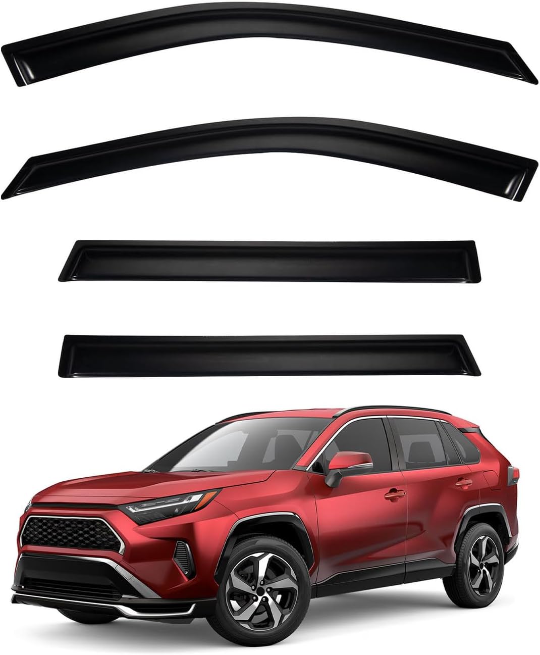 4pcs Window Visors Compatible with 2019-2025 Toyota RAV4 RAV-4 PrimeFront+Rear Smoke Tint Sun/Rain Guard Outside Mount Tape-On Vent 2020 2021 2022 2023 2024
