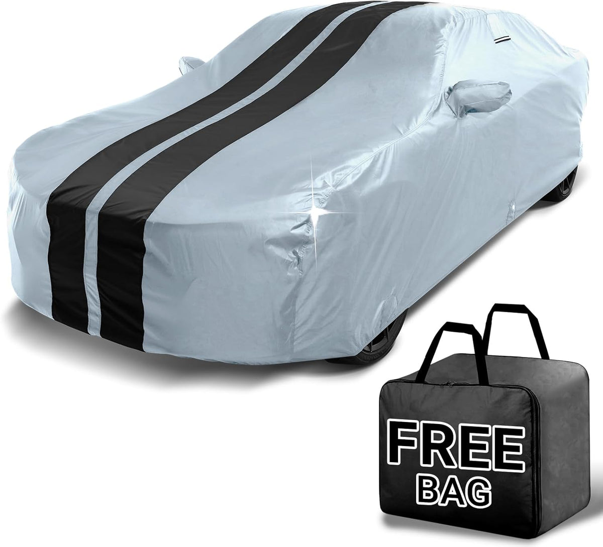 iCarCover Custom Car Cover for Buick Cascada (2016-2019) Waterproof All-Weather Rain Snow UV Sun Protector Full Exterior Indoor Outdoor Car Cover (Stripe - Gray/Black)