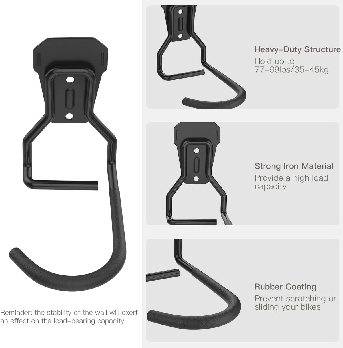 Bike Wall Mount with Fixed Hook, [4 Pack] Heavy Duty Bike Storage Rack, Bike Rack Vertical Stand for Garage - Easily Hang/Detach - with Screws Iron Bike Hanger Brackets