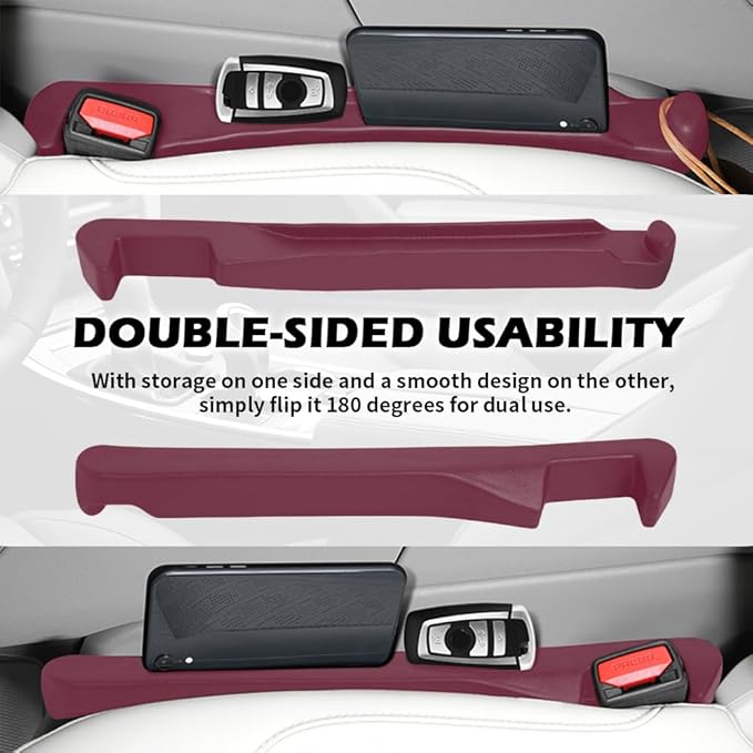 2PCS Car Seat Gap Filler Organizer,3 in 1 Car Seat Side Gap Filler with Hook for Avoiding Dropped Items,Universal No Drop Seats Guard for Filling Gaps 1.37-1.49 Inch Wide (Red)
