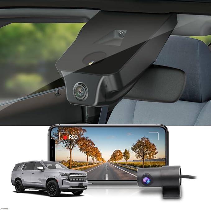 Fitcamx Front 4K+Rear 1080P Dash Cam Adapts for Chevy Tahoe 2021-2026 (HD2-4925, 6 or 8 Vents) LS LT RST Premier High Country, OEM Style, Dual HD Video, WiFi&APP, Loop Recording, G-Sensor, 128GB Card