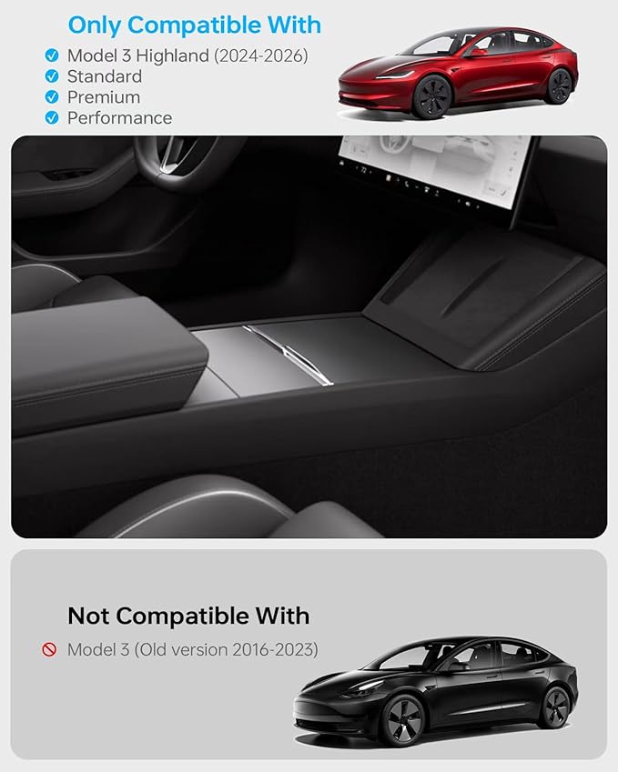 2025 Upgrade Center Console Organizer Tray for Tesla Model 3 Highland Accessories 2024 2026, Divided Storage Double Layer Space Slide smoothly - 4 PCS, Black