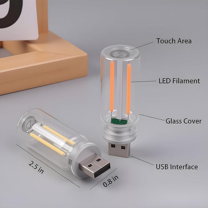 2PCS USB Lights for Car, Touch Dimmable Retro Car Lamp Interior LED Ambient Lighting, Portable Mini Glass Bottle LED Bulb Night Light for Vehicle Bedroom Hallway Camping Holiday Decoration (Green)