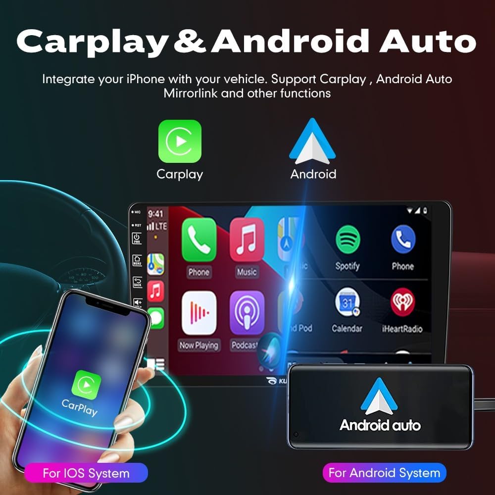 Kunfine Car CarPlay Android Auto Navigation Stereo GPS Radio Reverse Camera Display 9" IPS Touchscreen Headunit Tablet Pad Media Player For Peugeot 301 13-22 if Applicable Quad Core 2G+64G Gloss Black