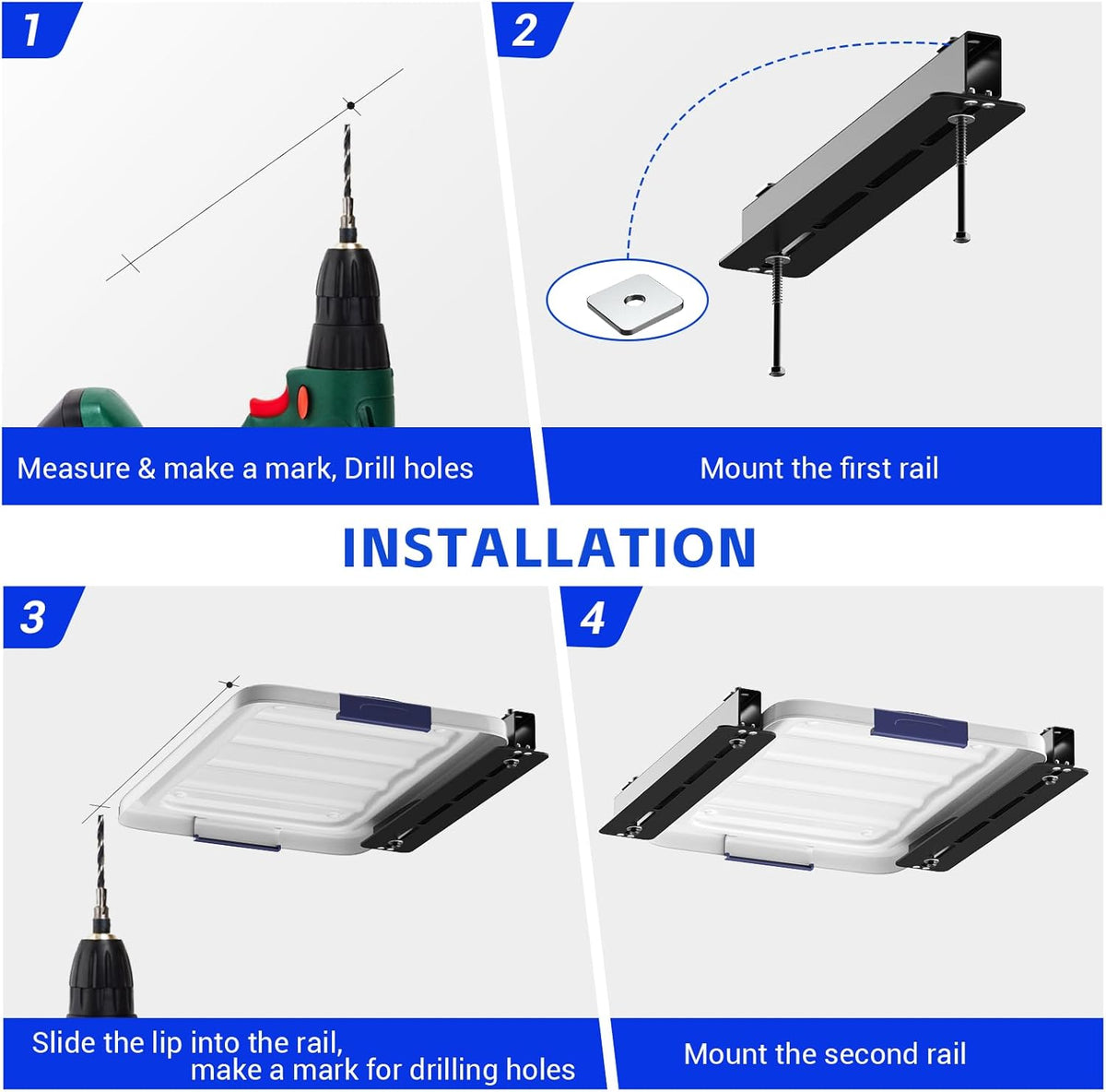 5 Pack Overhead Storage Bin Rack, Ceiling Racks for Utility Bins Organization, Heavy Duty Rack Ceiling Garage Storage for Supports Most Bins Container (for 4 Bins, Bins are not included)