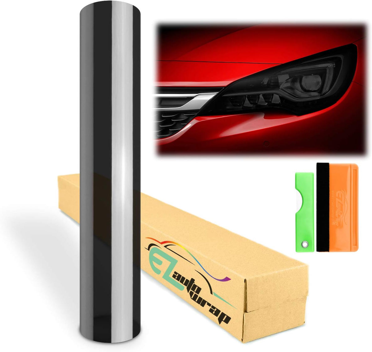 Free Tool Kit 12"x24" (1FT x 2FT) Glossy Dark Black Smoke Headlight Taillight Fog Light Side Marker Vinyl Tint Film Self Adhesive