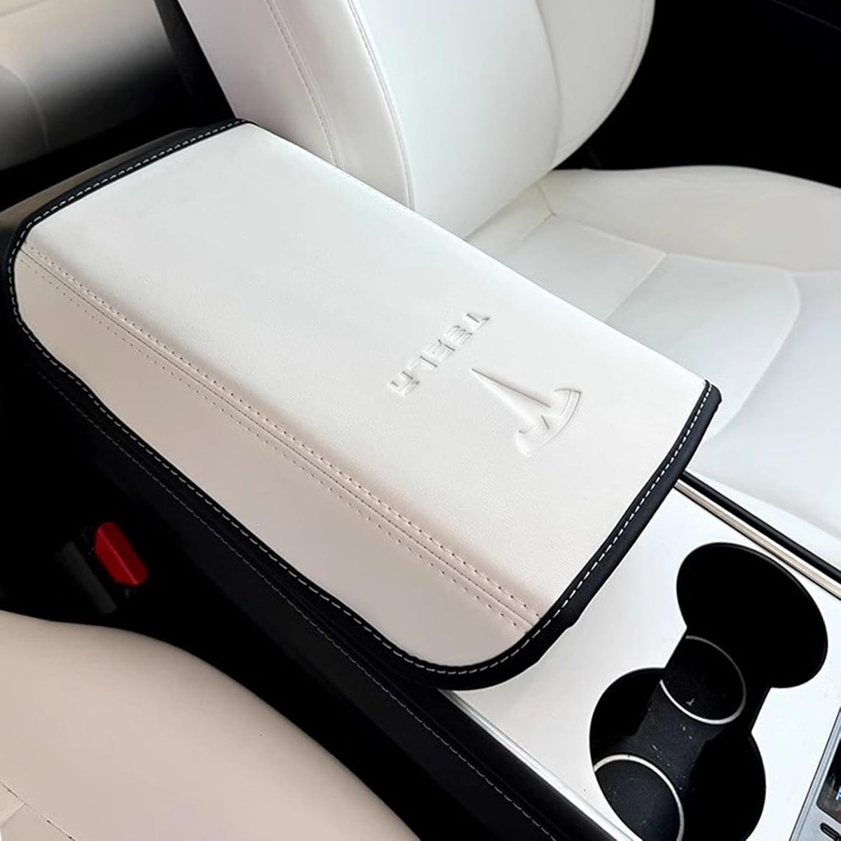 Car Armrest Cover for Tesla Model 3 Y Leather Center Console Armrest Box Cover Anti-Scratch Protector Pad Interior Accessories for Tesla Model 3 Model Y 2017-2023