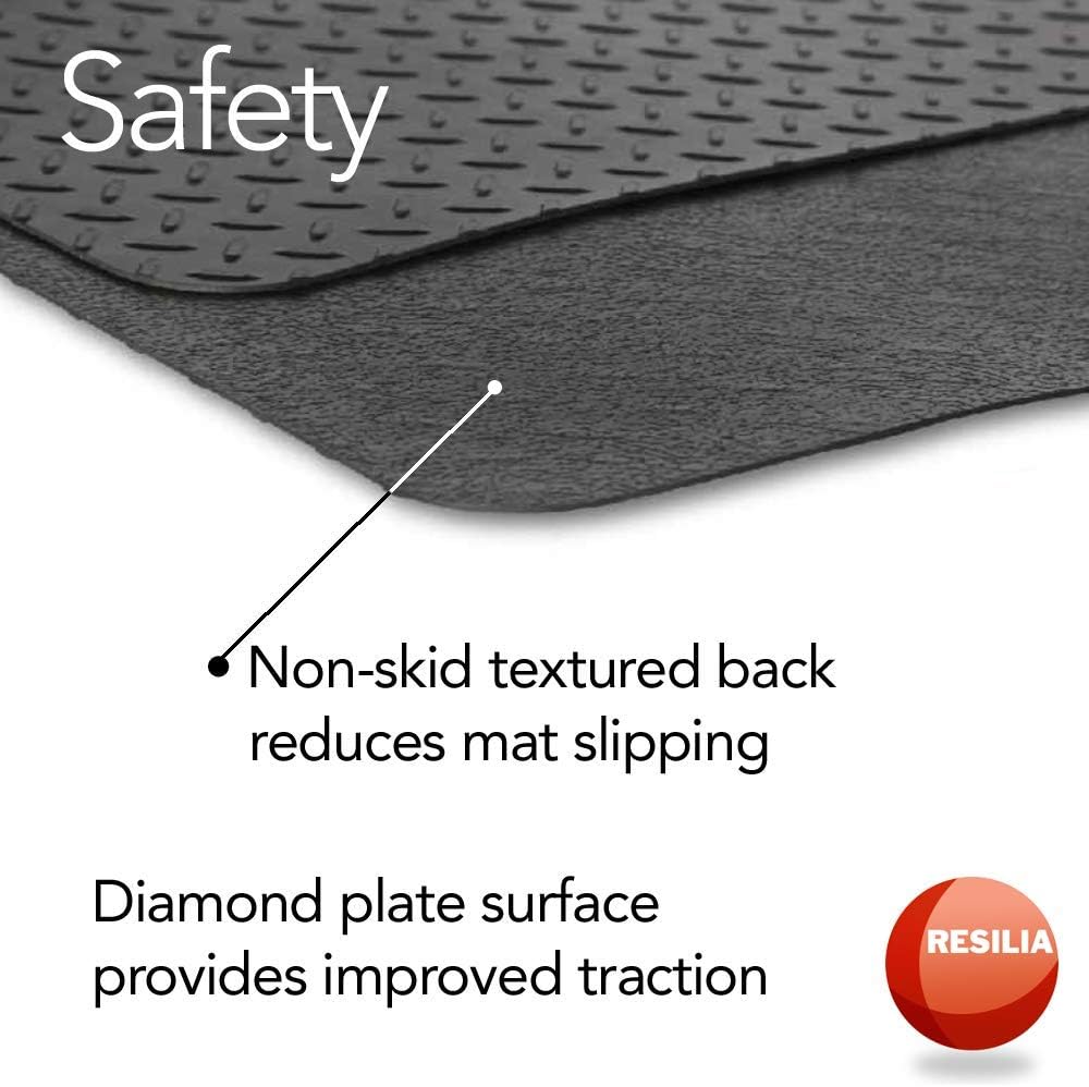 RESILIA Garage Mat, Prevents Stains Decorative Embossed Diamond Plate Pattern Black, 3 Feet x 4 Feet, Made in The USA