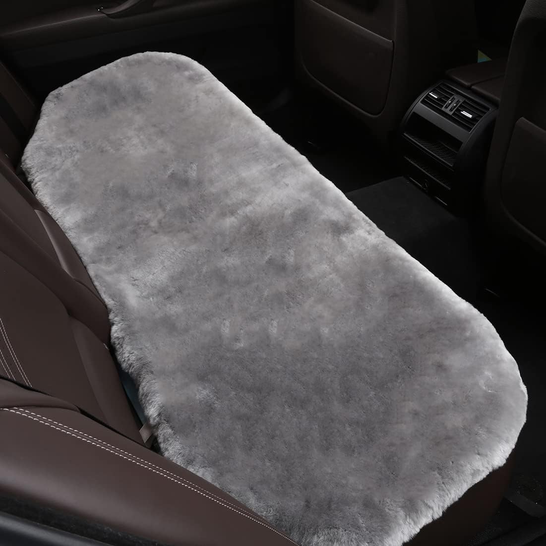 Fluffy Genuine Sheepskin Car Back Seat Cover for Auto Fuzzy Interior Accessories with Soft Wool Eco-Friendly Natural Fur Non-Slip (Misty Gray, Back)