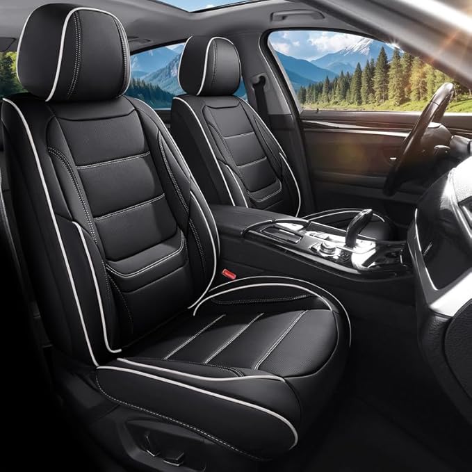 Car Seat Covers Custom Fit for Chevrolet/Chevy Captiva 2006-2018 , Premium Faux Leather Waterproof Car Seat Protectors with Lumbar Support, Breathable Anti-Slip Easy to install(Black&White,Full set)