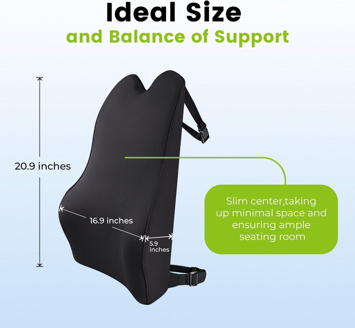 Lumbar Support Pillow for Car - Back Support for Medium to Large Vehicles - Soft Memory Foam Car Seat Cushion for Back Pain Relief - Dual Adjustable Straps Securely Fixed Car Lumbar Support -Black
