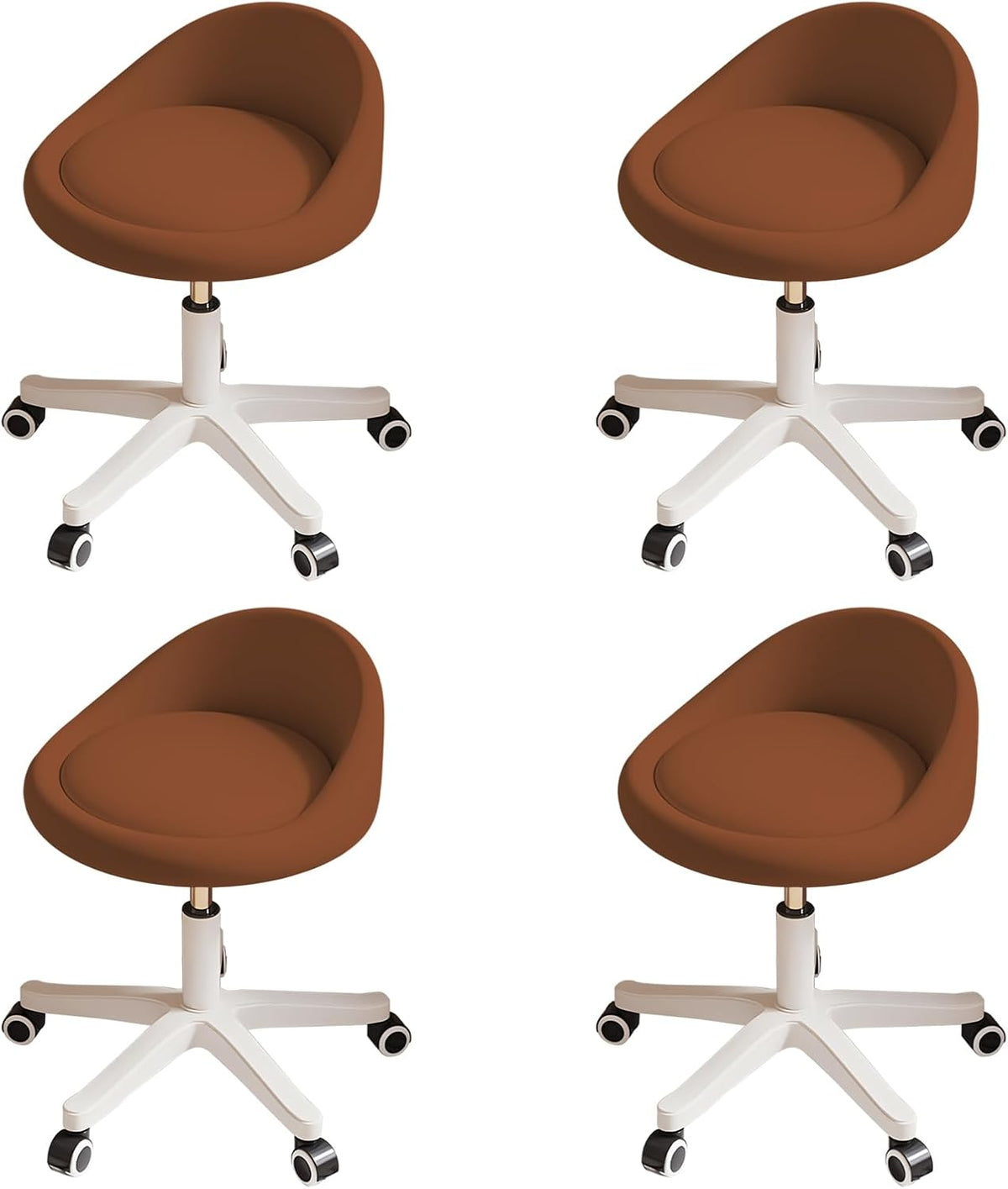 Rolling Stool Set of 4 Rolling Hydraulic Salon Stool with Low Backrest - Adjustable Swivel Chair for SPA, Shop, Salon, Massage, or Medical Office Brown