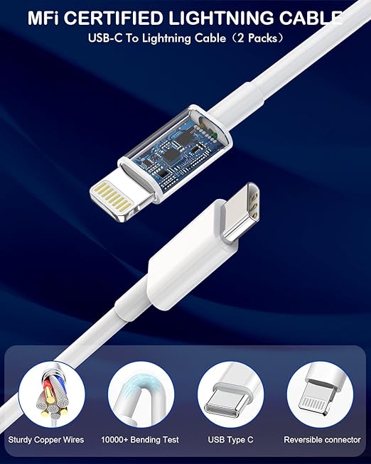 iPhone Fast Car Charger,2Pack Dual Port USB C Car Charger[MFI Certified]Power Delivery Car Adapter with 2Pack Lightning Cable Type C Rapid Car Charging for iPhone 14/14 Pro/13/12/11/X/Xs/Xr/SE/8/iPad