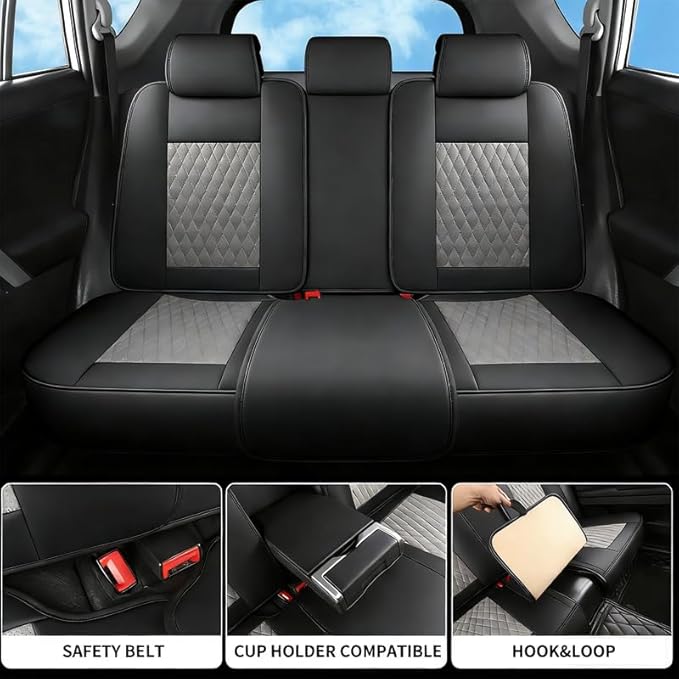 Car Seat Covers Full Set Custom Fit for Ford Taurus 1999-2018 - Premium Faux Leather with Lumbar Support | Breathable, Waterproof, Anti-Slip, Durable (Black&Gray,Full Set)