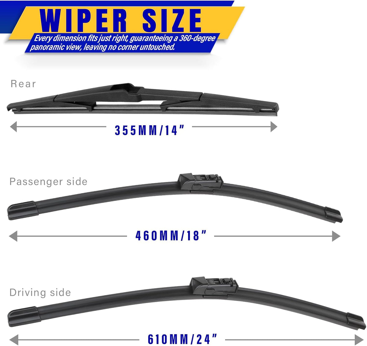 3 wipers Replacement for 2017-2022 2023 Mazda CX-5 2017-2022 2023 Mazda CX-9, Windshield Wiper Blades Original Equipment Replacement - 24"/18"/14" (Set of 3)