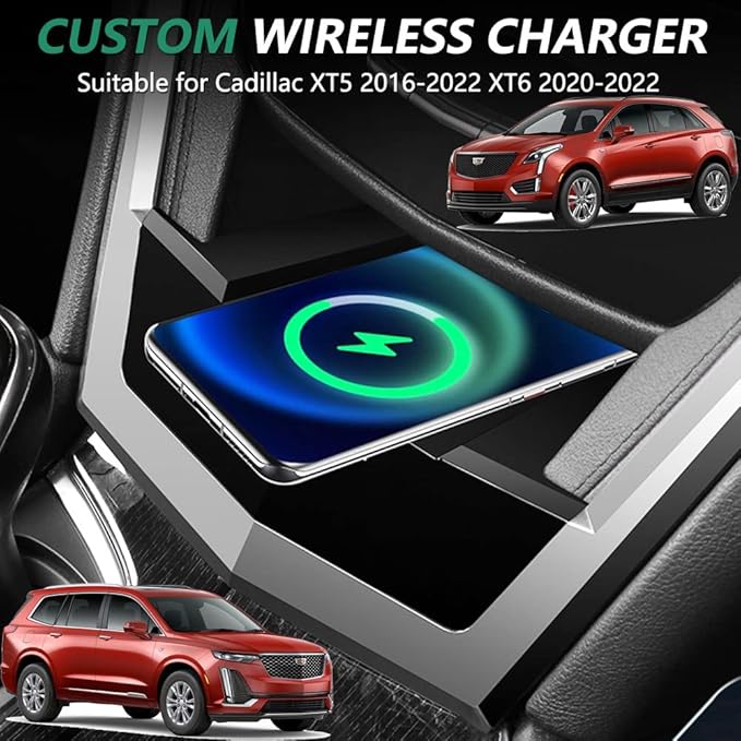 Wireless Car Charger Compatible with Cadillac XT5 2016-2022 XT6 2020-2022, 15W Qi Fast Charging Phone Charger Pad for New Cadillac XT5/XT6 Center Console Accessory, Gift for Cadillac Owners