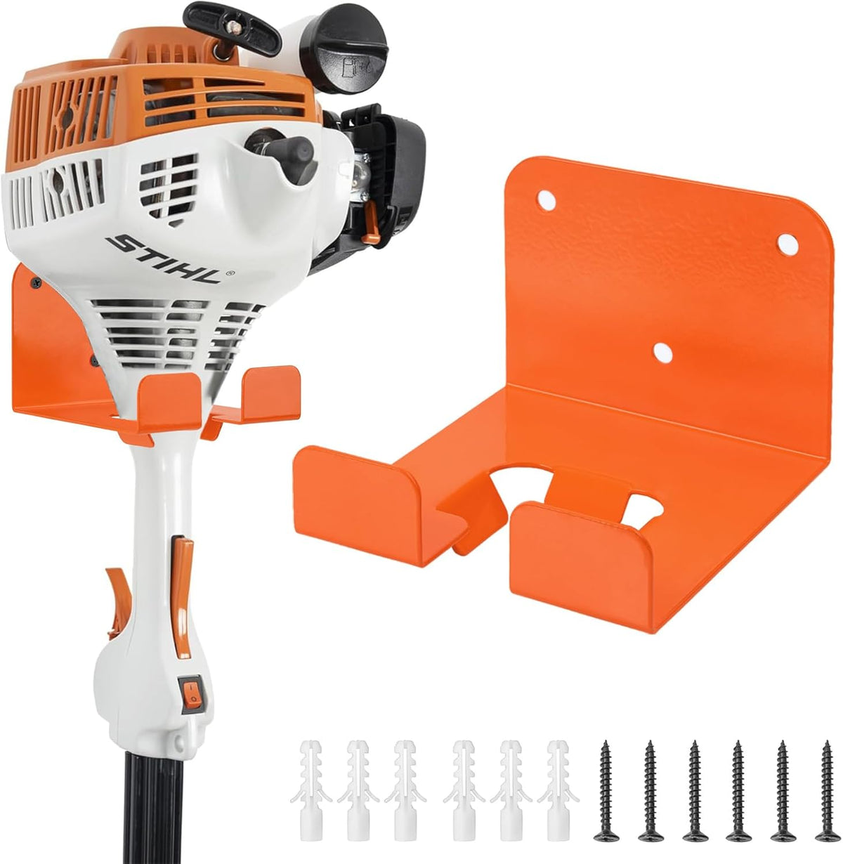Weedeater Hanger, 1 Pack Weed Eater Hanger for Garage Wall-mounted Organizer Trimmer Rack Storage for Grass Trimmer, Hedge Trimmer, Garage Wall, Garden Tools, Orange
