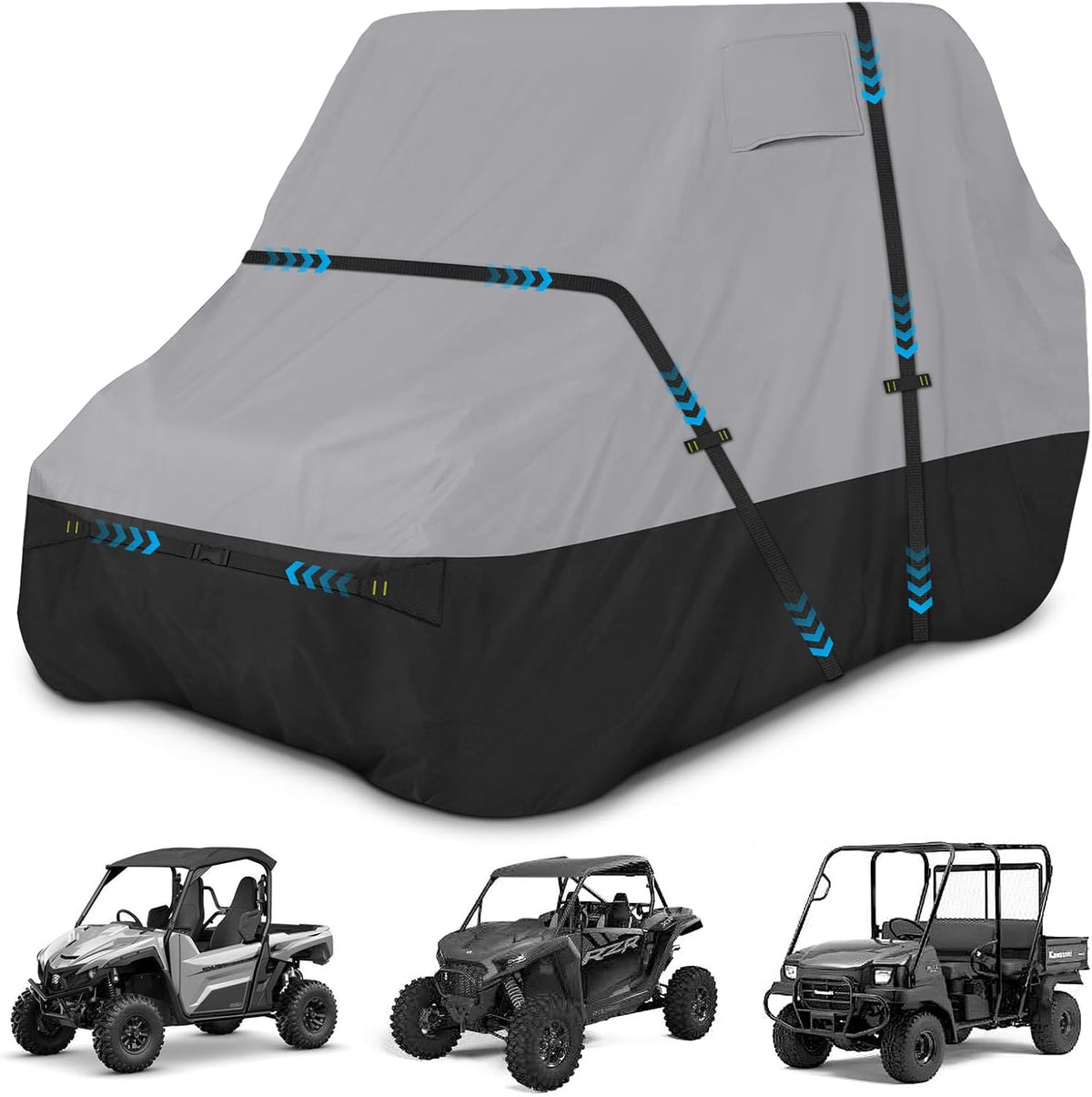 UTV Cover, Waterproof Side by Side Cover,2-3 Seaters Outdoor Storage Cover with Windproof Straps Compatible with Polaris, RZR, Honda, Can-Am, Yamaha 160" x70" x 80"
