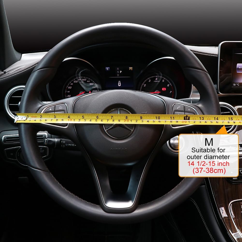 COFIT Breathable Car Steering Wheel Cover 15 inch Auto Universal Leather Wrap Non-Slip Steeringwheel Protector Automotive Interior Accessories, Black (Suit for 14.5-15 inch)