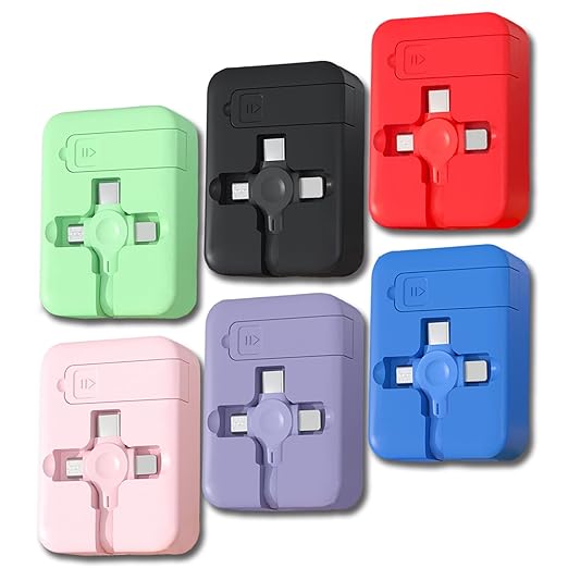 6 Pcs 3 in 1 Retractable Multi Fast Chargers Cable Bulk(3.28FT) with USB C/Micro USB/L and Phone Stand, Compatible with iPhone 17/16/15/14/13/12/11/10/9/8/Android/Tablet