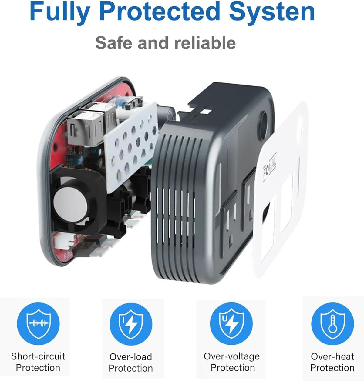 200W Car Power Inverter, FOVAL 12V DC to 110V AC Car Inverte with 4 USB Ports Car Outlet Adapter, Power Inverter for Vehicles, Car Plug Adapter Outlet for Laptop Computer Charger