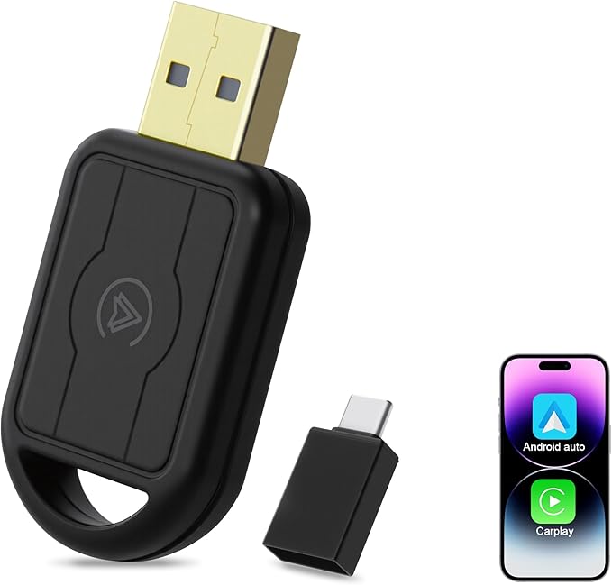 ossomo Wireless CarPlay Adapter,2 in 1 CarPlay & Android Auto Wireless Adapter for Cars,Convert Wired to Wireless with USB/Type-C,Plug Play Car Play for iOS 10+ /Android 10+