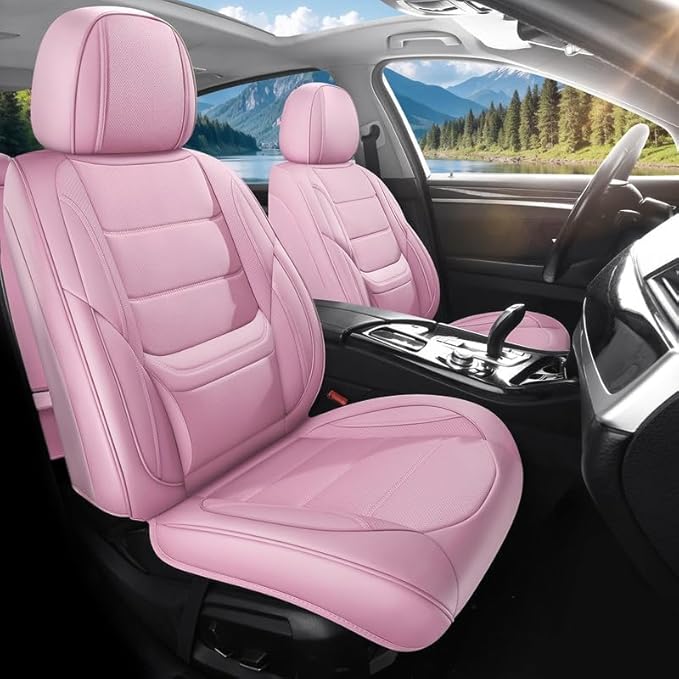 Car Seat Covers Full Set Fit for Buick Envision 2016-2026, Premium Faux Leather Waterproof Car Seat Protectors with Lumbar Support, Breathable Anti-Slip Easy to Install(Pink,Full Set)