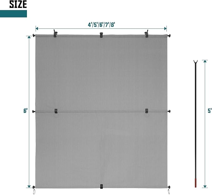 Bynbbur 7'W x 9.5'H Outdoor Patio Shades Foldable Roller Blinds, 220 GSM Sun Shade Roll Up Porch Screens Exterior Shade Cloth for Deck Pergola Backyard, Light Gray