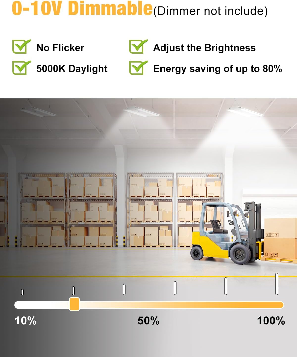 LED Linear High Bay Light, 130W 19500LM High Bay LED Shop Lights, 120-277V, 5000K, 0-10V Dimmable LED Shop Light, Linear High Bay Light for Warehouse Workshops, UL Complied, 4 Pack