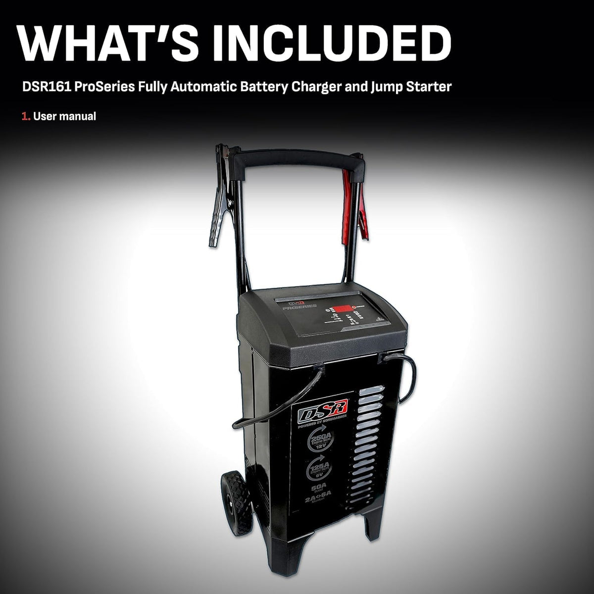 Schumacher Electric DSR Pro Series 6V / 12V Wheeled Battery Charger & Engine Starter - Heavy Duty Car Battery Charger & Maintainer - Fully Automatic - 125/250 Amps - DSR161
