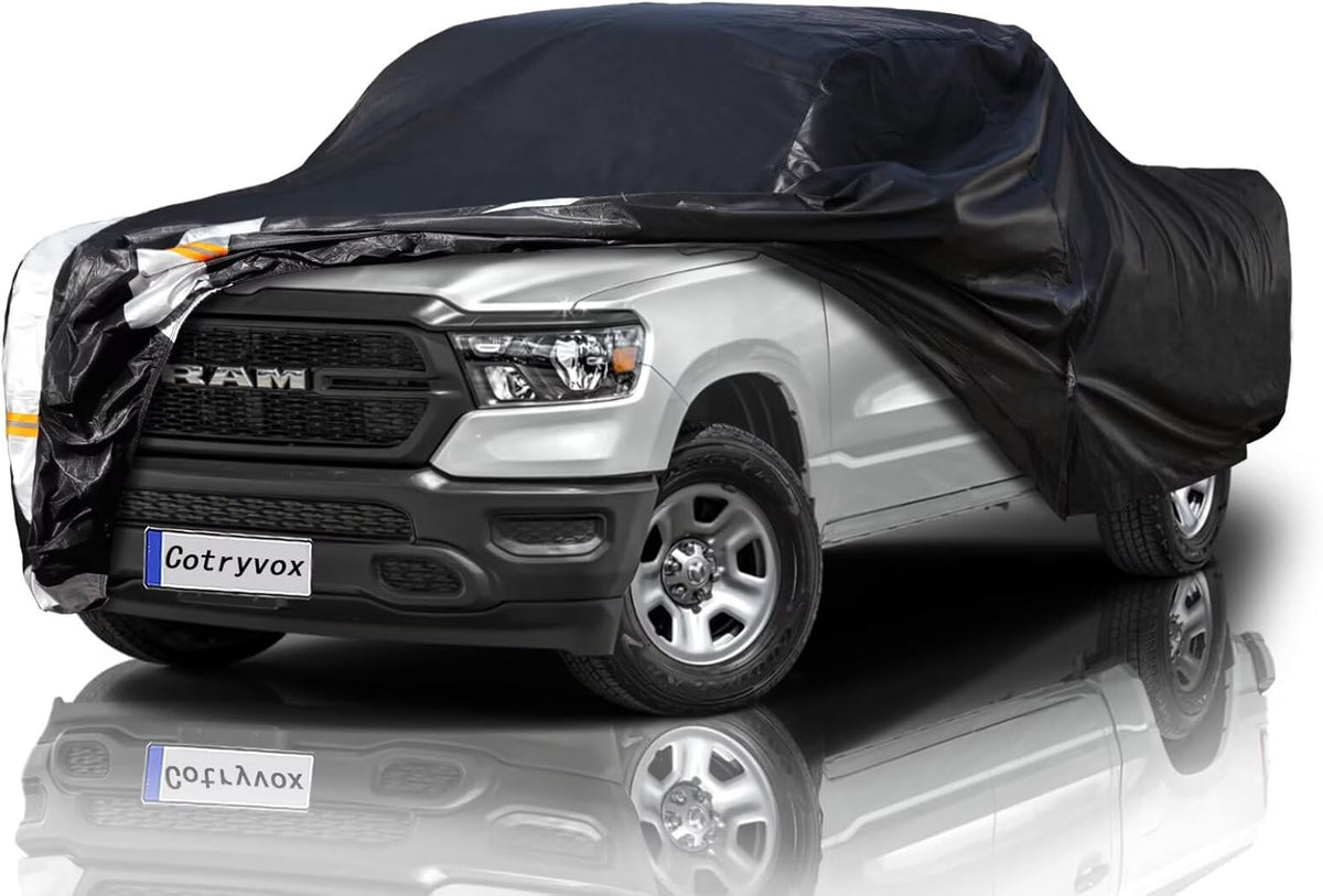 Dodge Ram 1500 Truck Cover Custom Fit 2009-2025 Quad Cab SB (6.1') with Door Zipper, 12 Layers Full Exterior Pickup Truck Cover Waterproof All Weather,for Wind Dust Sun and UV Protection.