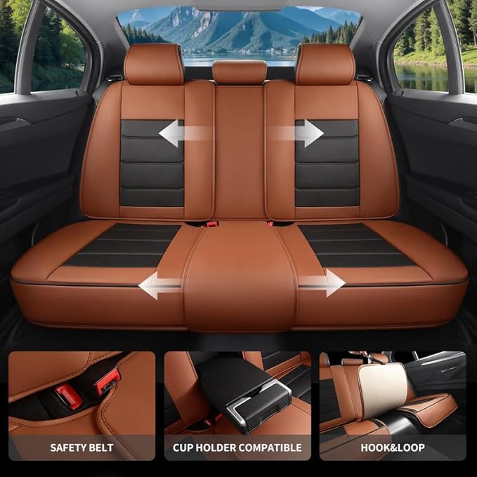 Car Seat Covers Full Set Custom Fit for Mercury Sable 1995-2009-Luxury Leather with Lumbar Support, Breathable, Waterproof, Anti-Slip, Durable, Easy to Install (BlackBrown,Full Set)