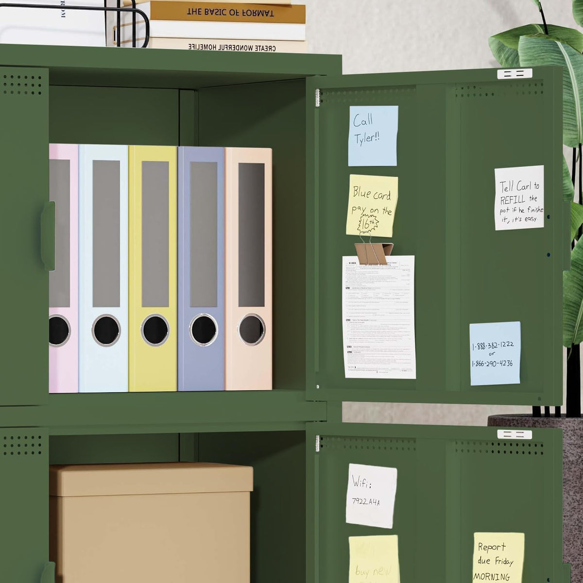 Metal Locker Storage Cabinet with 4 Doors and 3 Shelves，39.96" Tall Steel Office Storage Cabinet for Office,Home,Garage,Gym,School