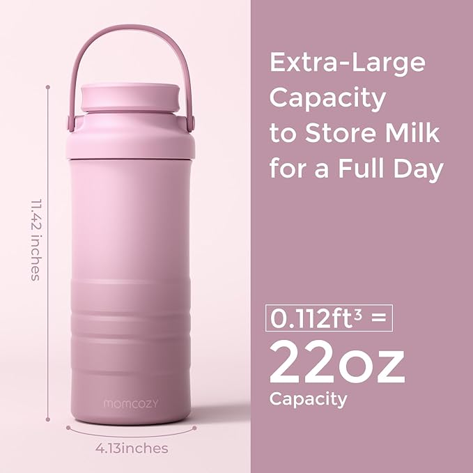 Momcozy 22oz Portable Breast Milk Cooler for Outdoor, Life Saver with 360° Total Cooling for 24 Hours, Larger Capacity Travel Breastmilk Chiller with 2pcs Baby Bottles for Breastmilk Storage, Pink