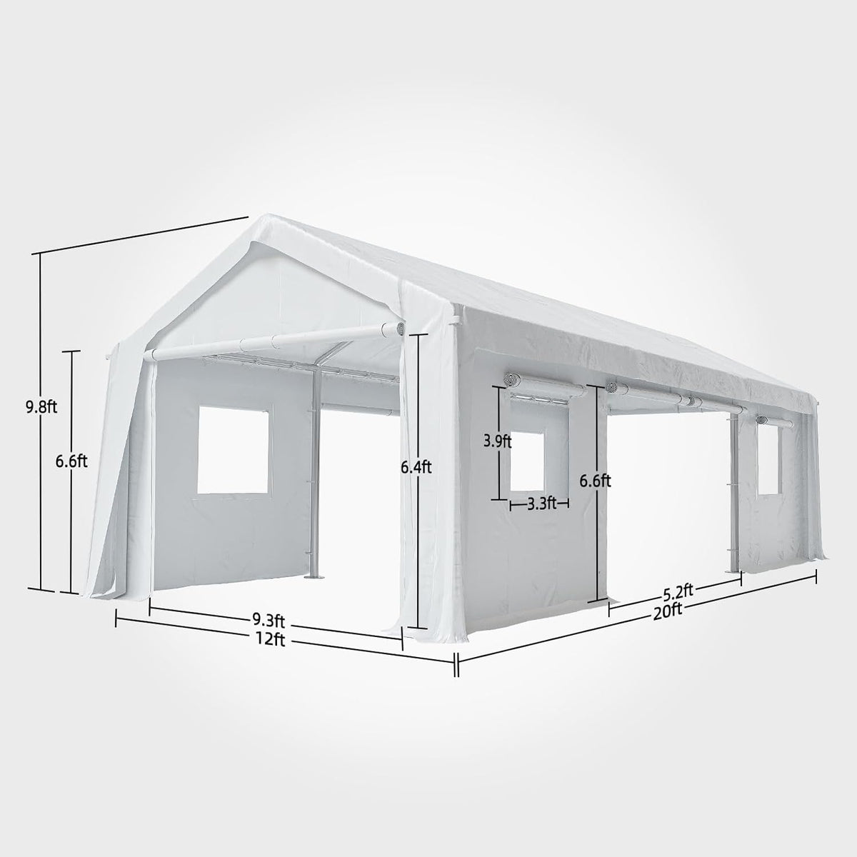 12x20ft Heavy Duty Carport Outdoor Canopy Portable Garage with 4 Doors & 4 Windows Waterproof UV Resistant Storage Shelter with Removable Sidewalls for Car Truck Boat, White
