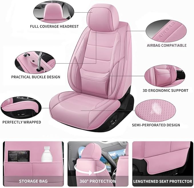 Car Seat Covers Full Set Custom Fit for Chevy Trax 2015-2025 - Premium Leather with Lumbar Support, Breathable, Anti-Slip & Excellent Seating Experience (Pink, Full Set)