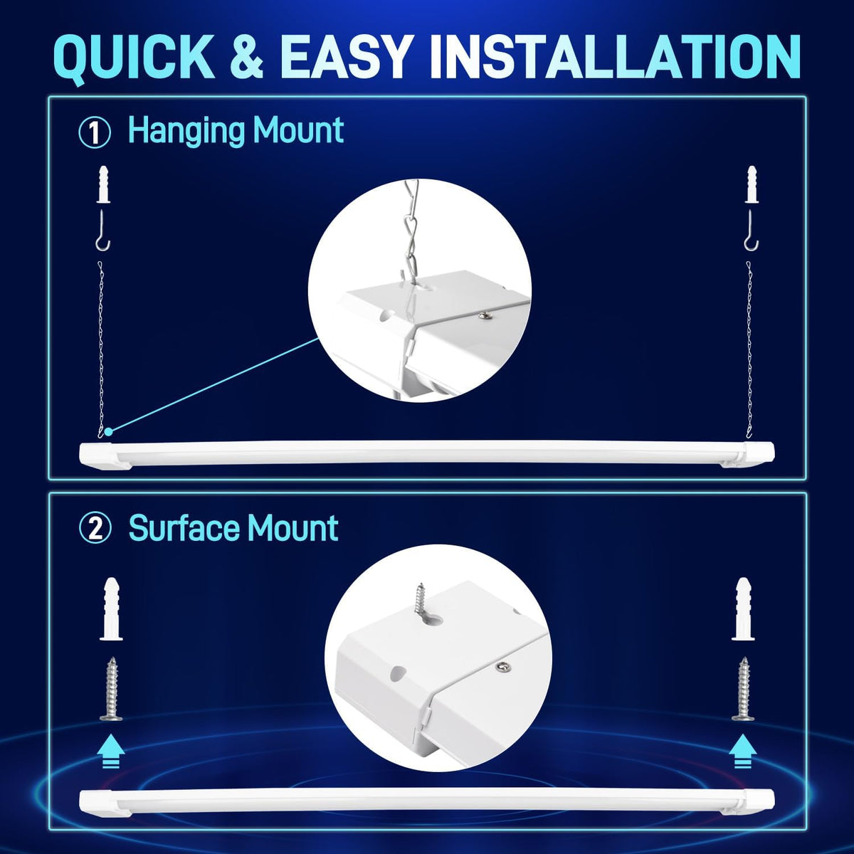 hykolity 5000K LED Shop Light Linkable, 4FT Daylight 42W LED Ceiling Lights for Garages, Workshops, Basements, Hanging or FlushMount, Included Power Cord and Pull Chain, 4400lm, ETL- 1 Pack
