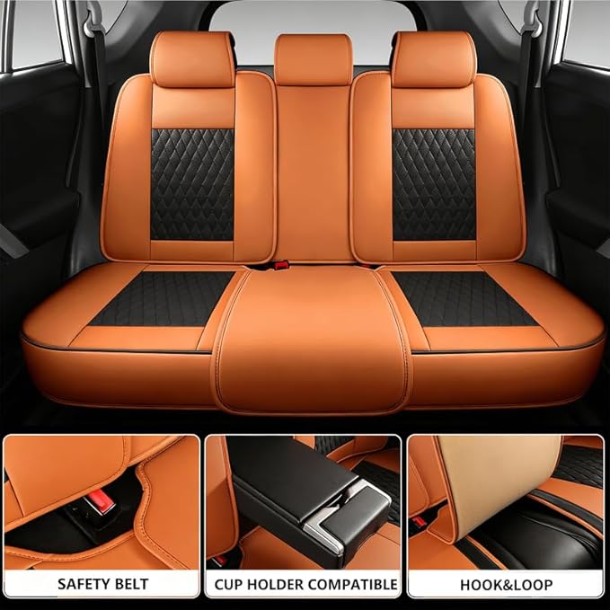 Car Seat Covers Full Set Custom Fit for Pontiac Vibe 2003-2010 - Premium Faux Leather with Lumbar Support | Breathable, Waterproof, Anti-Slip, Durable (Black&Brown,Full Set)