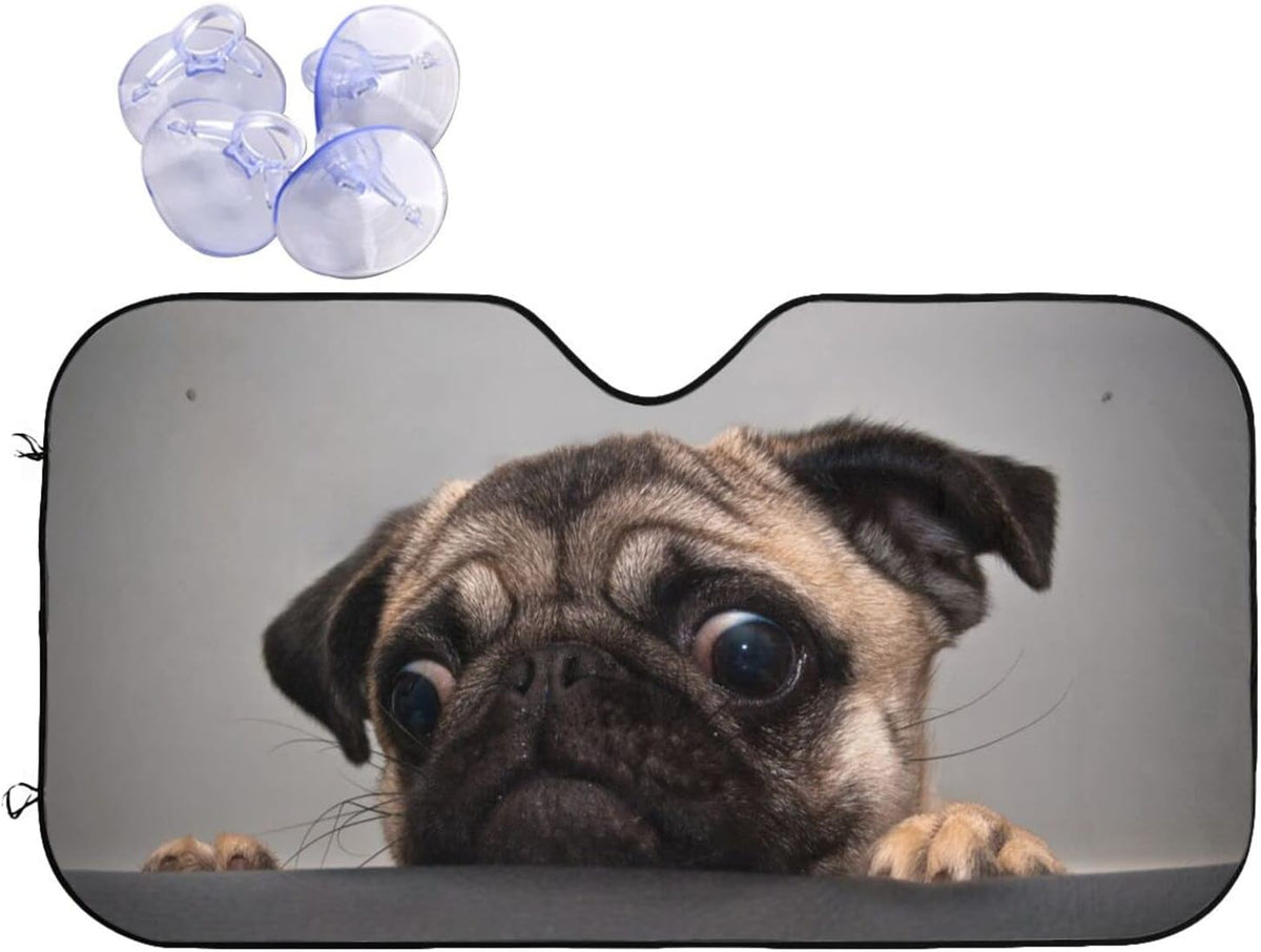 Pug Dog Car Windshield Sunshade Front Window Sun Visor Protector Foldable Shield Cover for Truck SUV