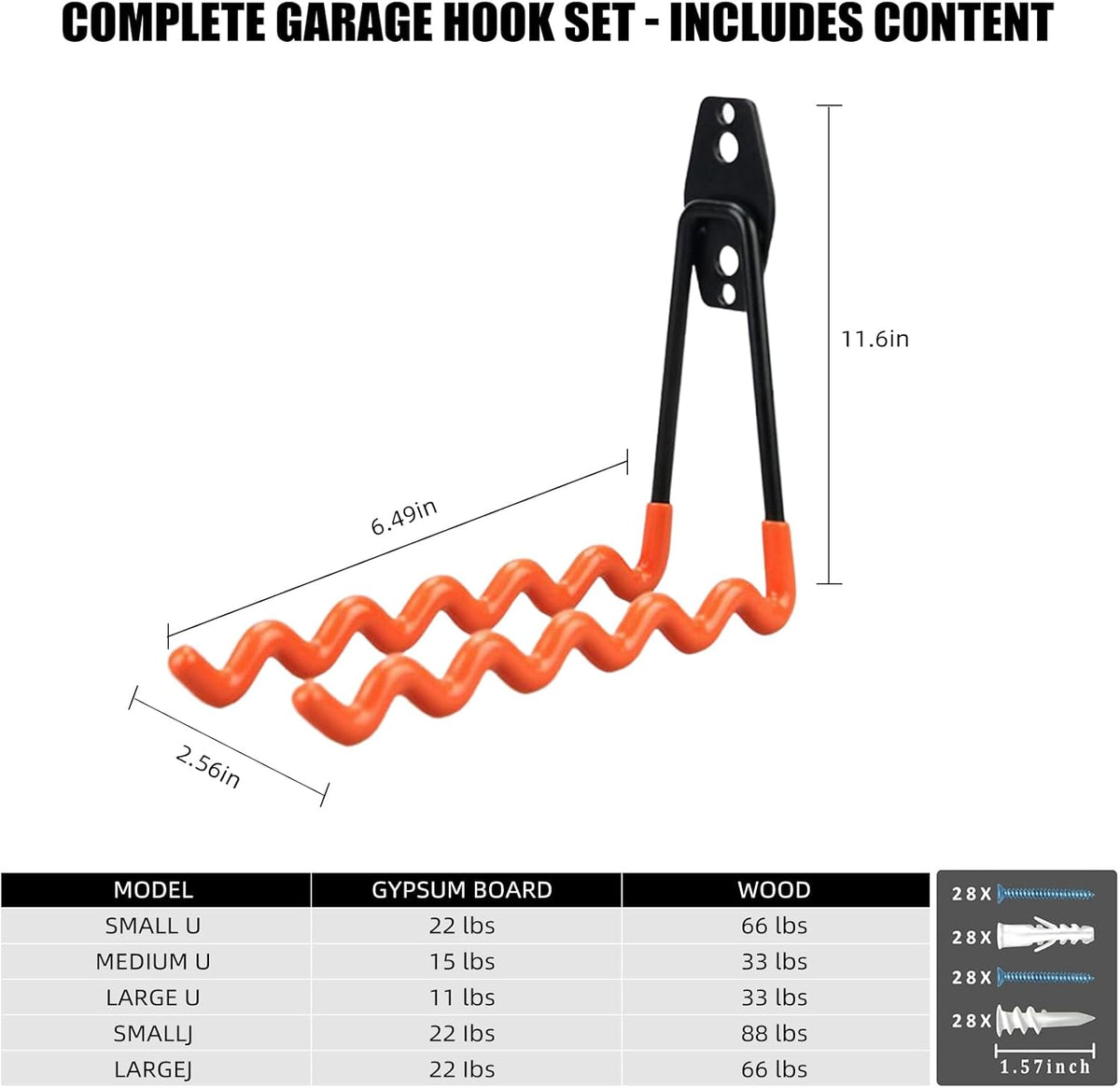 Garage Hooks, 4 Pack Wave Hooks for Hanging Heavy Duty Ladders, Bikes, Tools Ideal for Garage, Garden, Basement Utility Room Storage (Orange)